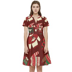 Ugly Sweater Wrapping Paper Short Sleeve Waist Detail Dress