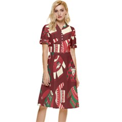 Ugly Sweater Wrapping Paper Button Top Knee Length Dress