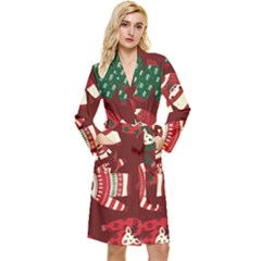 Ugly Sweater Wrapping Paper Long Sleeve Velvet Robe