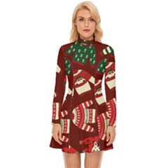 Ugly Sweater Wrapping Paper Long Sleeve Velour Longline Dress