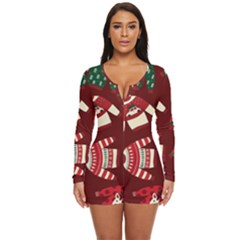 Ugly Sweater Wrapping Paper Long Sleeve Boyleg Swimsuit