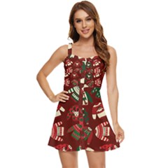 Ugly Sweater Wrapping Paper Ruffle Edge Bra Cup Chiffon Mini Dress