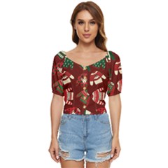 Ugly Sweater Wrapping Paper Button Up Blouse