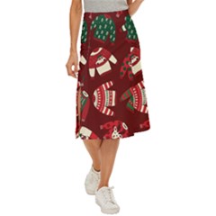 Ugly Sweater Wrapping Paper Midi Panel Skirt