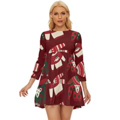 Ugly Sweater Wrapping Paper Long Sleeve Babydoll Dress