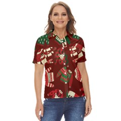 Ugly Sweater Wrapping Paper Women s Short Sleeve Double Pocket Shirt