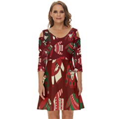 Ugly Sweater Wrapping Paper Shoulder Cut Out Zip Up Dress