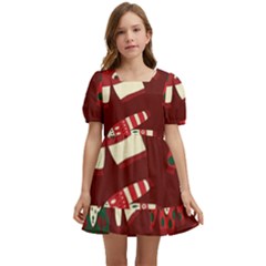 Ugly Sweater Wrapping Paper Kids  Short Sleeve Dolly Dress