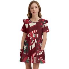 Ugly Sweater Wrapping Paper Kids  Frilly Sleeves Pocket Dress