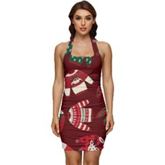 Ugly Sweater Wrapping Paper Sleeveless Wide Square Neckline Ruched Bodycon Dress