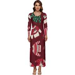 Ugly Sweater Wrapping Paper Long Sleeve Longline Maxi Dress