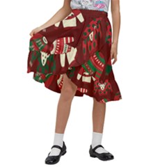 Ugly Sweater Wrapping Paper Kids  Ruffle Flared Wrap Midi Skirt