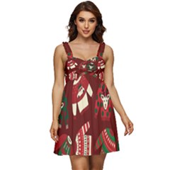 Ugly Sweater Wrapping Paper Ruffle Strap Babydoll Chiffon Dress