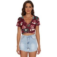 Ugly Sweater Wrapping Paper V-neck Crop Top