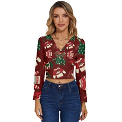 Ugly Sweater Wrapping Paper Long Sleeve V-neck Top