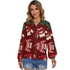 Ugly Sweater Wrapping Paper Women s Long Sleeve Button Up Shirt