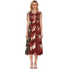 Ugly Sweater Wrapping Paper V-neck Drawstring Shoulder Sleeveless Maxi Dress