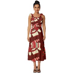 Ugly Sweater Wrapping Paper Tie-strap Tiered Midi Chiffon Dress