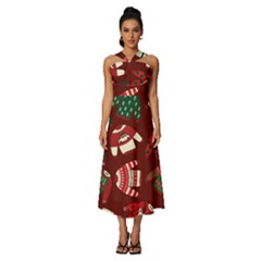 Ugly Sweater Wrapping Paper Sleeveless Cross Front Cocktail Midi Chiffon Dress