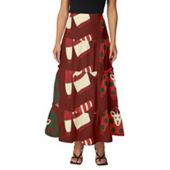 Ugly Sweater Wrapping Paper Tiered Ruffle Maxi Skirt