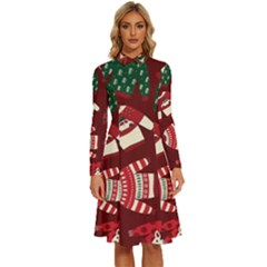 Ugly Sweater Wrapping Paper Long Sleeve Shirt Collar A-line Dress