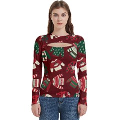 Ugly Sweater Wrapping Paper Women s Cut Out Long Sleeve T-shirt