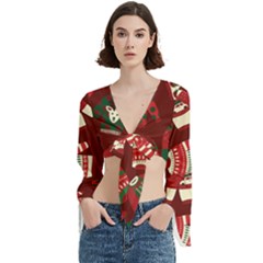 Ugly Sweater Wrapping Paper Trumpet Sleeve Cropped Top