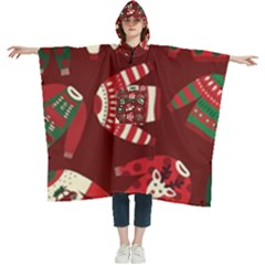 Ugly Sweater Wrapping Paper Women s Hooded Rain Ponchos