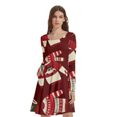 Ugly Sweater Wrapping Paper Long Sleeve Knee Length Skater Dress With Pockets