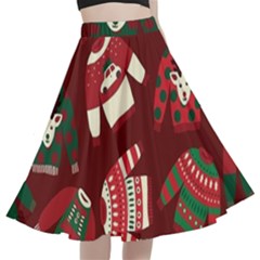 Ugly Sweater Wrapping Paper A-line Full Circle Midi Skirt With Pocket