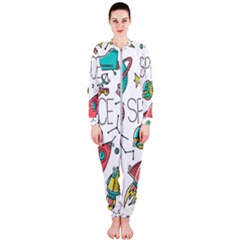 Space Cosmos Seamless Pattern Seamless Pattern Doodle Style Onepiece Jumpsuit (ladies) by Hannah976