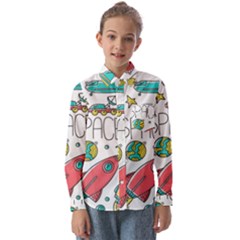 Space Cosmos Seamless Pattern Seamless Pattern Doodle Style Kids  Long Sleeve Shirt