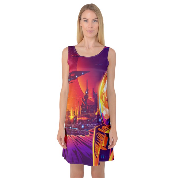 Far Future Human Colonization Sleeveless Satin Nightdress