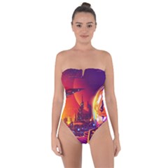 Far Future Human Colonization Tie Back One Piece Swimsuit by Hannah976