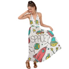 Space Cosmos Seamless Pattern Seamless Pattern Doodle Style Backless Maxi Beach Dress by Hannah976