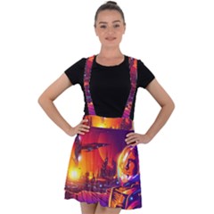 Far Future Human Colonization Velvet Suspender Skater Skirt by Hannah976