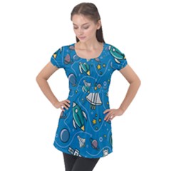 About Space Seamless Pattern Puff Sleeve Tunic Top by Hannah976