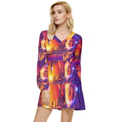 Far Future Human Colonization Tiered Long Sleeve Mini Dress by Hannah976