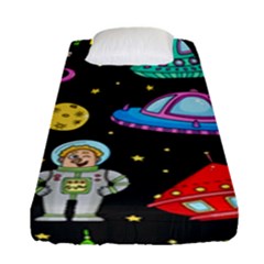 Seamless Pattern With Space Objects Ufo Rockets Aliens Hand Drawn Elements Space Fitted Sheet (single Size) by Hannah976