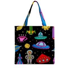 Seamless Pattern With Space Objects Ufo Rockets Aliens Hand Drawn Elements Space Zipper Grocery Tote Bag by Hannah976