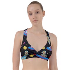 Seamless Pattern With Space Objects Ufo Rockets Aliens Hand Drawn Elements Space Sweetheart Sports Bra by Hannah976