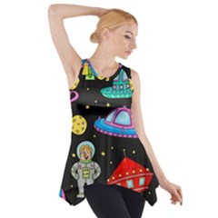 Seamless Pattern With Space Objects Ufo Rockets Aliens Hand Drawn Elements Space Side Drop Tank Tunic by Hannah976