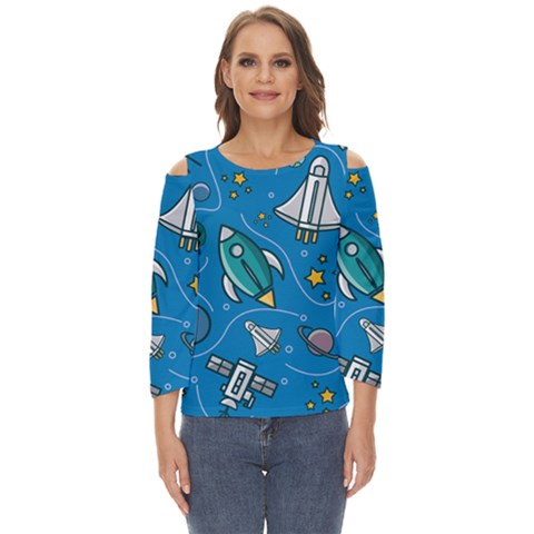 About Space Seamless Pattern Cut Out Wide Sleeve Top by Hannah976