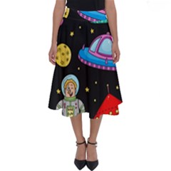 Seamless Pattern With Space Objects Ufo Rockets Aliens Hand Drawn Elements Space Perfect Length Midi Skirt by Hannah976