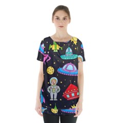 Seamless Pattern With Space Objects Ufo Rockets Aliens Hand Drawn Elements Space Skirt Hem Sports Top by Hannah976