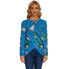 About Space Seamless Pattern Long Sleeve Crew Neck Pullover Top by Hannah976