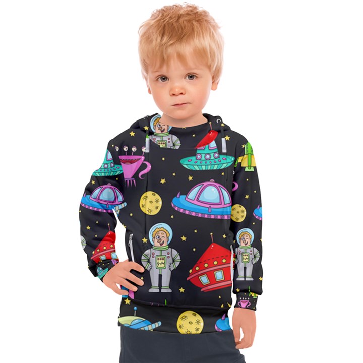 Seamless Pattern With Space Objects Ufo Rockets Aliens Hand Drawn Elements Space Kids  Hooded Pullover