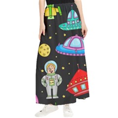 Seamless Pattern With Space Objects Ufo Rockets Aliens Hand Drawn Elements Space Maxi Chiffon Skirt by Hannah976