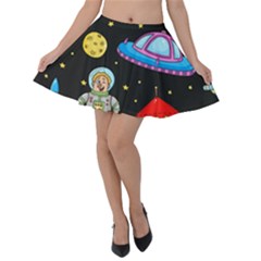 Seamless Pattern With Space Objects Ufo Rockets Aliens Hand Drawn Elements Space Velvet Skater Skirt by Hannah976