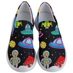 Seamless Pattern With Space Objects Ufo Rockets Aliens Hand Drawn Elements Space Women s Lightweight Slip Ons by Hannah976